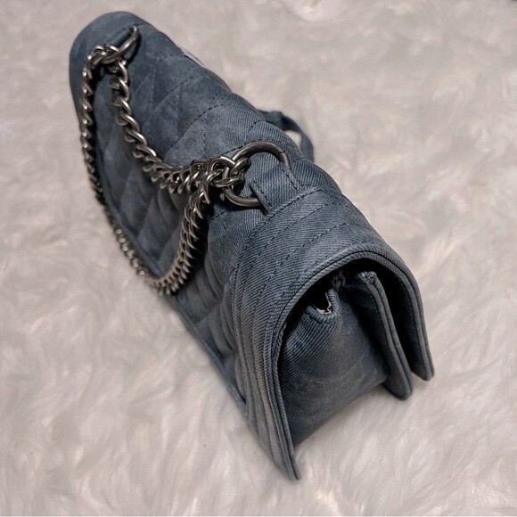 Steve Madden Vintage Denim Chain Bag with Patches Chanel Vibes - Picture 5 of 13